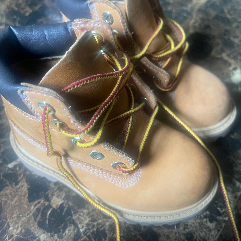 Timberland Tan Kids Boots with Yellow Laces
